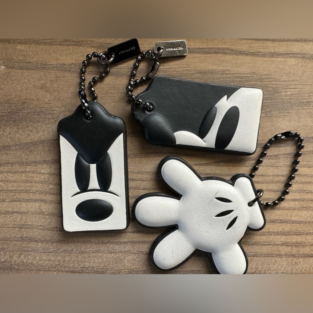 Coach X Disney bag charm hangtag set of 3 with gunmetal ball chain.